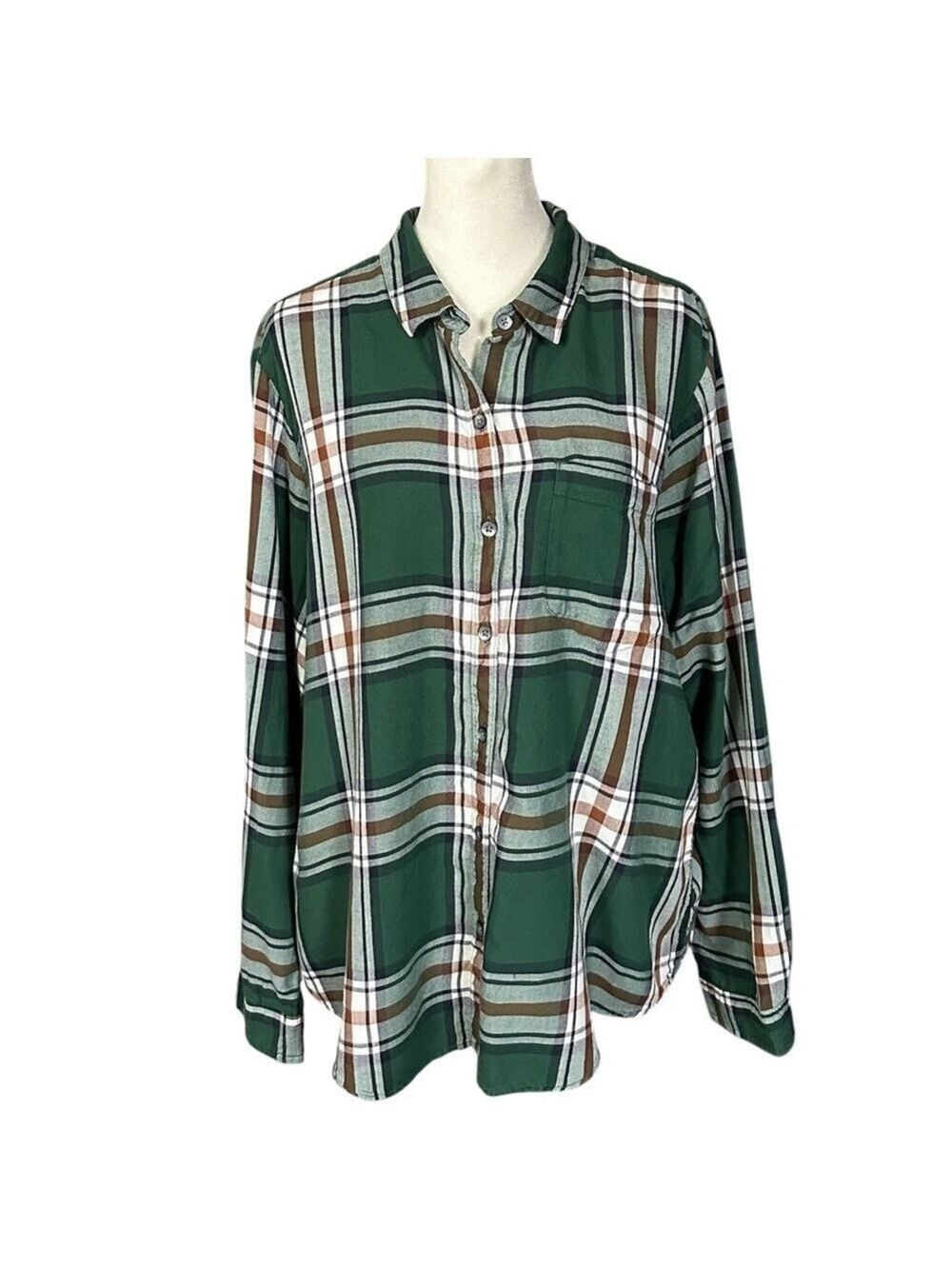 Eddie Bauer Cotton Blend Plaid Lightweight Button Down Shirt Size XL